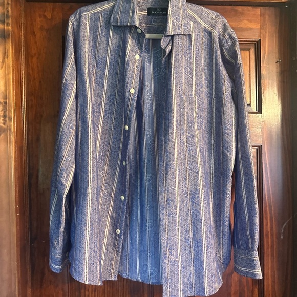Bugatchi Blue Casual Button Down Shirt with Stripes - Picture 1 of 5